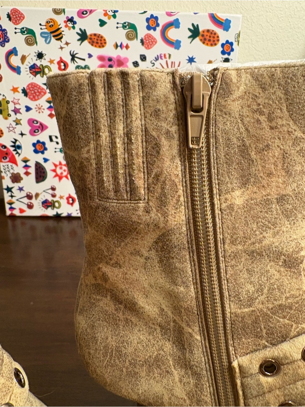 Jeffrey Campbell Up-2-Date Beige Distressed Silver Ankle Boots - Picture 7 of 12